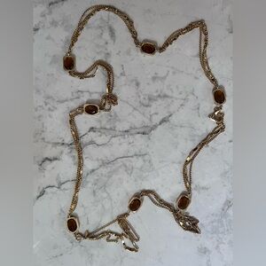 Vintage Sarah Coventry Gold-Tone Faux Tiger’s Eye Station Necklace